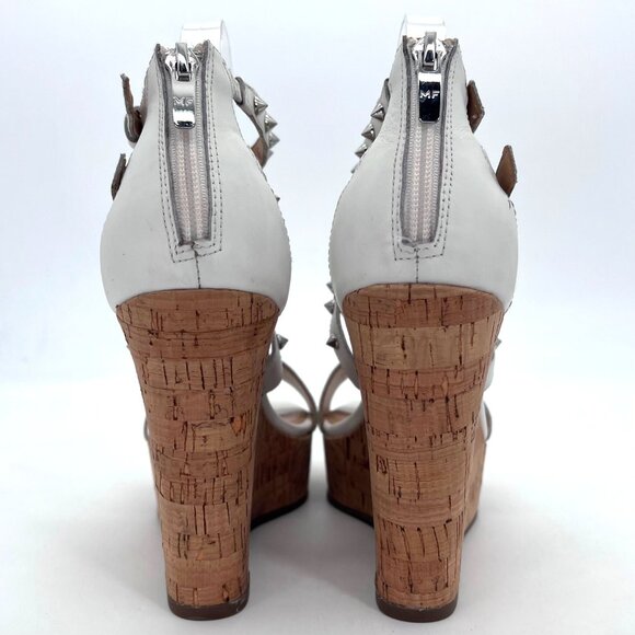 Marc Fisher White Leather Studded Cork Wedge Platform Sandals Heels Size 8M - Picture 14 of 15